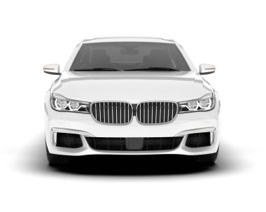 Beyaz şehir arabası beyaz arka planda izole edilmiş. 3d görüntüleme - illüstrasyon