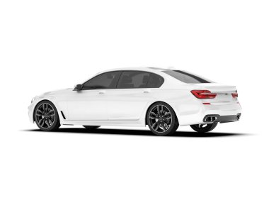 Beyaz şehir arabası beyaz arka planda izole edilmiş. 3d görüntüleme - illüstrasyon