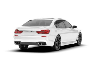 Beyaz şehir arabası beyaz arka planda izole edilmiş. 3d görüntüleme - illüstrasyon