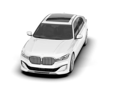 Beyaz şehir arabası beyaz arka planda izole edilmiş. 3d görüntüleme - illüstrasyon