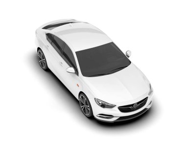 Beyaz şehir arabası beyaz arka planda izole edilmiş. 3d görüntüleme - illüstrasyon