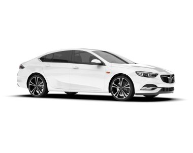 Beyaz şehir arabası beyaz arka planda izole edilmiş. 3d görüntüleme - illüstrasyon