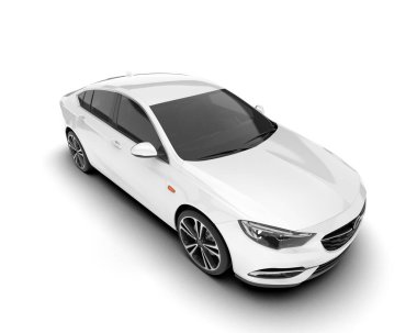 Beyaz şehir arabası beyaz arka planda izole edilmiş. 3d görüntüleme - illüstrasyon