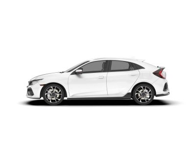 Beyaz şehir arabası beyaz arka planda izole edilmiş. 3d görüntüleme - illüstrasyon