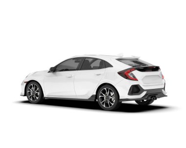 Beyaz şehir arabası beyaz arka planda izole edilmiş. 3d görüntüleme - illüstrasyon