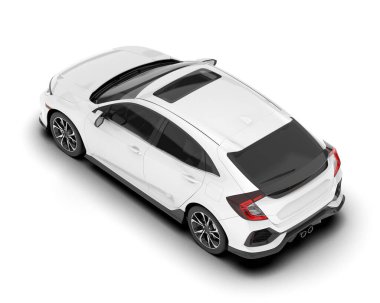 Beyaz şehir arabası beyaz arka planda izole edilmiş. 3d görüntüleme - illüstrasyon