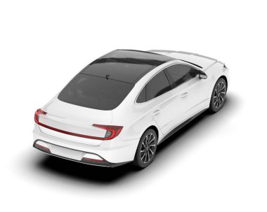 Beyaz şehir arabası beyaz arka planda izole edilmiş. 3d görüntüleme - illüstrasyon