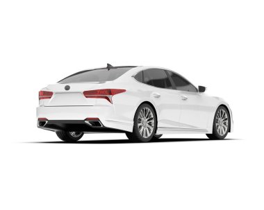 Beyaz şehir arabası beyaz arka planda izole edilmiş. 3d görüntüleme - illüstrasyon