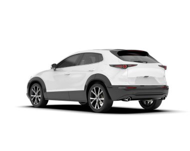 Beyaz şehir arabası beyaz arka planda izole edilmiş. 3d görüntüleme - illüstrasyon