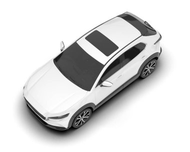 Beyaz şehir arabası beyaz arka planda izole edilmiş. 3d görüntüleme - illüstrasyon