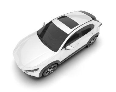 Beyaz şehir arabası beyaz arka planda izole edilmiş. 3d görüntüleme - illüstrasyon