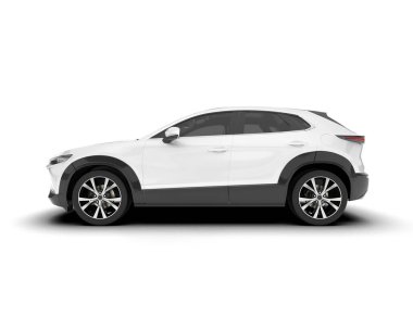 Beyaz şehir arabası beyaz arka planda izole edilmiş. 3d görüntüleme - illüstrasyon