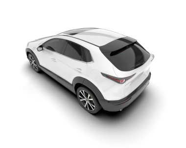 Beyaz şehir arabası beyaz arka planda izole edilmiş. 3d görüntüleme - illüstrasyon