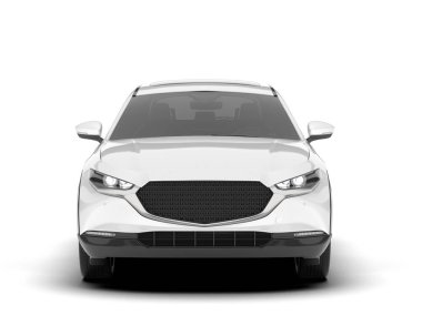 Beyaz şehir arabası beyaz arka planda izole edilmiş. 3d görüntüleme - illüstrasyon