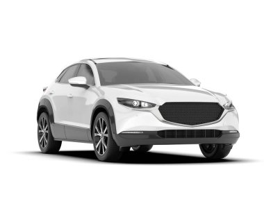 Beyaz şehir arabası beyaz arka planda izole edilmiş. 3d görüntüleme - illüstrasyon