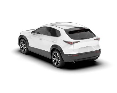 Beyaz şehir arabası beyaz arka planda izole edilmiş. 3d görüntüleme - illüstrasyon