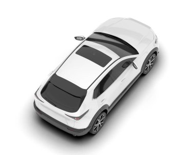 Beyaz şehir arabası beyaz arka planda izole edilmiş. 3d görüntüleme - illüstrasyon