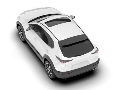 Beyaz şehir arabası beyaz arka planda izole edilmiş. 3d görüntüleme - illüstrasyon