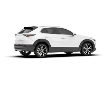 Beyaz şehir arabası beyaz arka planda izole edilmiş. 3d görüntüleme - illüstrasyon