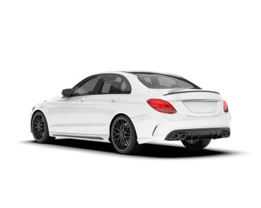 Beyaz şehir arabası beyaz arka planda izole edilmiş. 3d görüntüleme - illüstrasyon