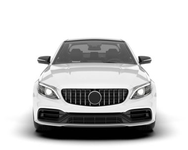 Beyaz şehir arabası beyaz arka planda izole edilmiş. 3d görüntüleme - illüstrasyon