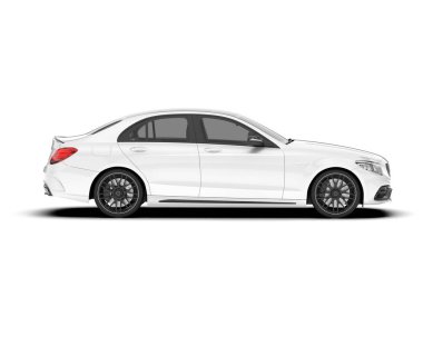 Beyaz şehir arabası beyaz arka planda izole edilmiş. 3d görüntüleme - illüstrasyon