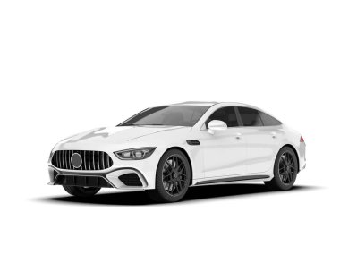 Beyaz şehir arabası beyaz arka planda izole edilmiş. 3d görüntüleme - illüstrasyon