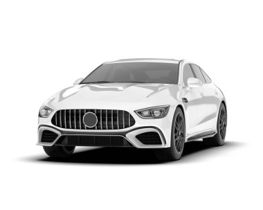 Beyaz şehir arabası beyaz arka planda izole edilmiş. 3d görüntüleme - illüstrasyon