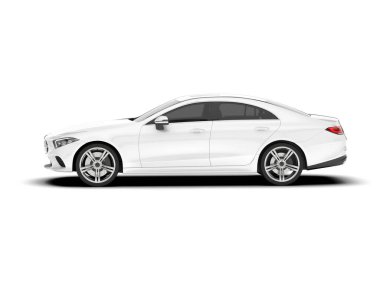 Beyaz şehir arabası beyaz arka planda izole edilmiş. 3d görüntüleme - illüstrasyon