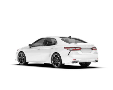 Beyaz arka planda izole edilmiş beyaz spor araba. 3d görüntüleme - illüstrasyon