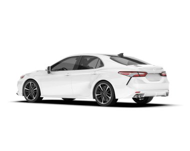 Beyaz arka planda izole edilmiş beyaz spor araba. 3d görüntüleme - illüstrasyon