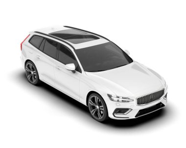 Beyaz arka planda izole edilmiş beyaz spor araba. 3d görüntüleme - illüstrasyon