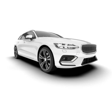 Beyaz arka planda izole edilmiş beyaz spor araba. 3d görüntüleme - illüstrasyon