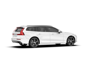 Beyaz arka planda izole edilmiş beyaz spor araba. 3d görüntüleme - illüstrasyon