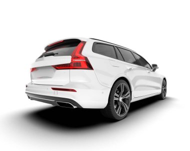 Beyaz arka planda izole edilmiş beyaz spor araba. 3d görüntüleme - illüstrasyon