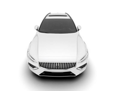 Beyaz arka planda izole edilmiş beyaz spor araba. 3d görüntüleme - illüstrasyon