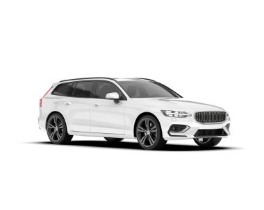 Beyaz arka planda izole edilmiş beyaz spor araba. 3d görüntüleme - illüstrasyon