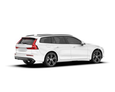 Beyaz arka planda izole edilmiş beyaz spor araba. 3d görüntüleme - illüstrasyon