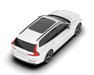 Beyaz arka planda izole edilmiş beyaz spor araba. 3d görüntüleme - illüstrasyon