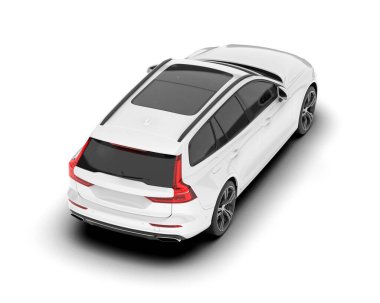 Beyaz arka planda izole edilmiş beyaz spor araba. 3d görüntüleme - illüstrasyon