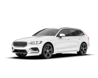 Beyaz arka planda izole edilmiş beyaz spor araba. 3d görüntüleme - illüstrasyon