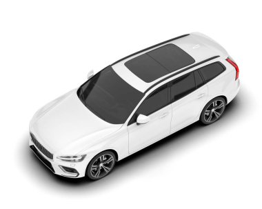 Beyaz arka planda izole edilmiş beyaz spor araba. 3d görüntüleme - illüstrasyon