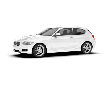 Beyaz arka planda izole edilmiş beyaz spor araba. 3d görüntüleme - illüstrasyon