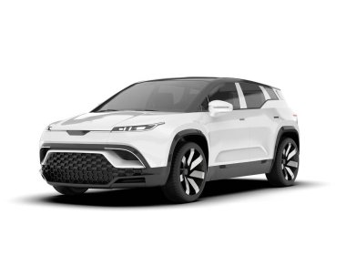 Arka planda izole edilmiş beyaz modern araba. 3d görüntüleme - illüstrasyon