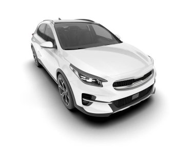 Arka planda izole edilmiş beyaz modern araba. 3d görüntüleme - illüstrasyon