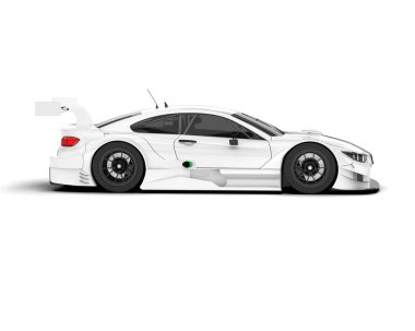 Beyaz yarış arabası arka planda izole edilmiş. 3d görüntüleme - illüstrasyon