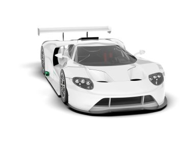 Beyaz yarış arabası arka planda izole edilmiş. 3d görüntüleme - illüstrasyon