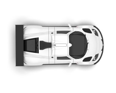 Beyaz yarış arabası arka planda izole edilmiş. 3d görüntüleme - illüstrasyon