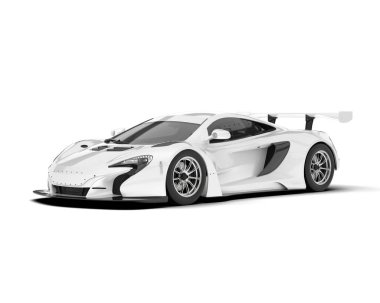 Beyaz yarış arabası arka planda izole edilmiş. 3d görüntüleme - illüstrasyon