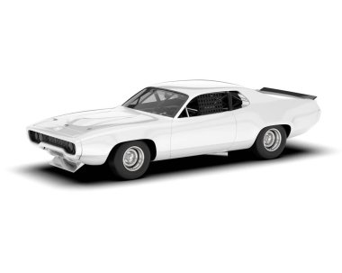 Beyaz yarış arabası arka planda izole edilmiş. 3d görüntüleme - illüstrasyon